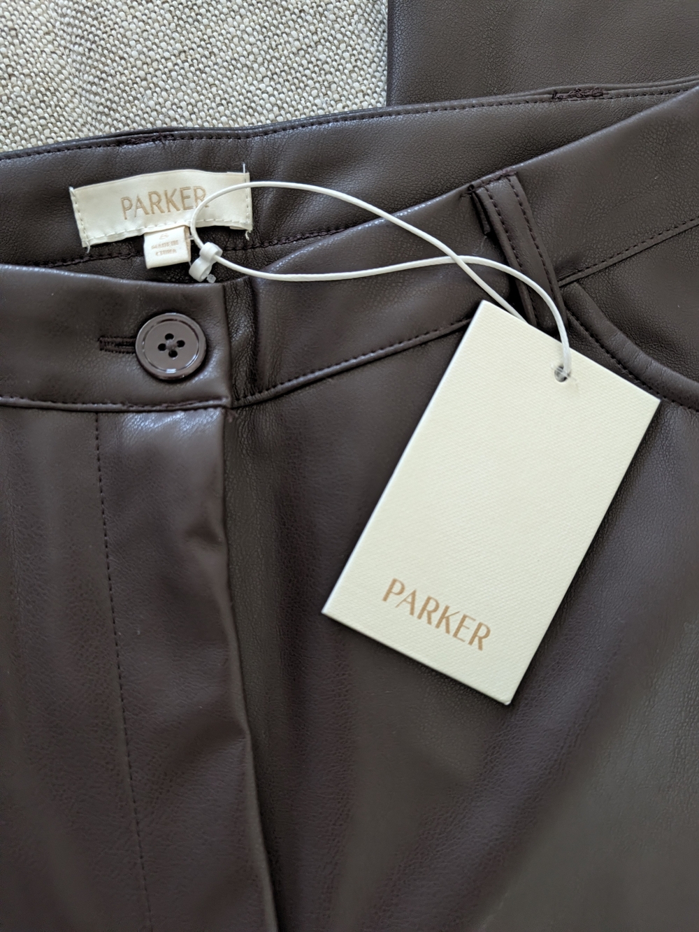 ​Parker Dark Brown Faux Leather Wide Leg Pants Size 8 NWT - Picture 3 of 15